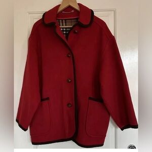 Vintage Burberry’s Red Wool Car Coat Barn Size 12/14  No Size Tag